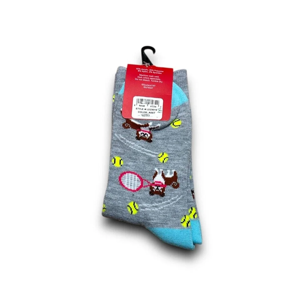Davco Women's Dog Playing Tennis Crew Socks - One Size
